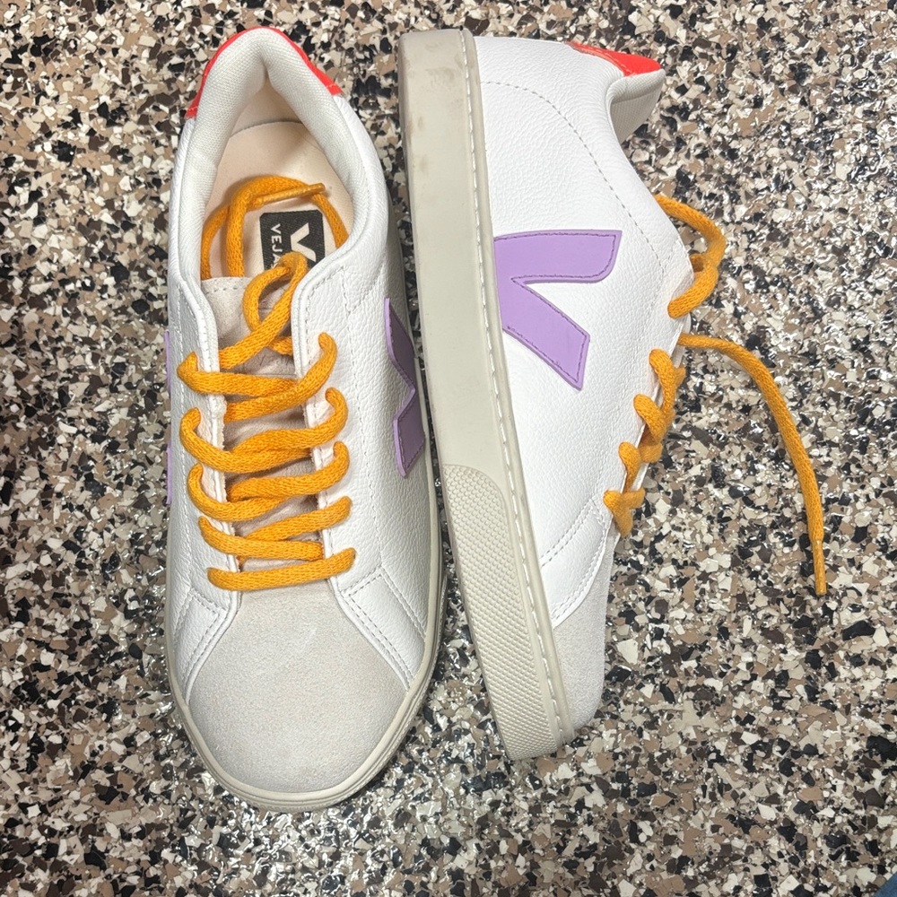 Veja White Sneakers with Lavender and Mustard Accents